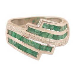 'Rhodium-Plated Emerald and Cubic Zirconia Band Ring'