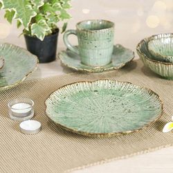 'Lotus-Inspired Speckled Green Celadon Ceramic Luncheon Plate'