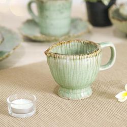 Delightful in Green,'Handcrafted Green Celadon Ceramic Cruet with Crackled Finish'