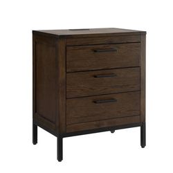 9076 Tableau Solid Wood Rustic Modern Three Drawer Nightstand/End Table in Distressed Riverstone with USB-C Fast Charging Station AC/USB Charger - Leick Furniture 9076