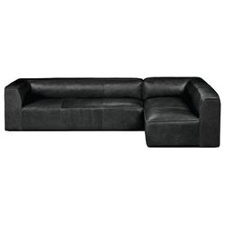 Cooper Right Arm Sectional Leather Sofa, Black - Primitive Collections PC2PBLK10