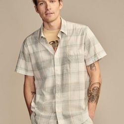 Lucky Brand Plaid San Gabriel Short Sleeve 1 Pocket Shirt - Men's Clothing Outerwear Shirt Jackets in Grey Plaid, Size M
