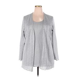 Ashley Stewart Cardigan Sweater: Silver - Women's Size 18 Plus