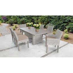 Coast Rectangular Outdoor Patio Dining Table w/ with 4 Armless Chairs and 2 Chairs w/ Arms in Wheat - TK Classics Coast-Dtrec-Kit-4Adc2Dcc-Wheat