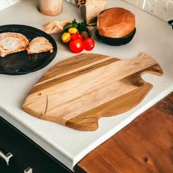 Oceanic Ambrosia,'Hand-Carved Fish-Shaped Teak Wood Cheese Board'
