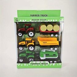 TEMU 3-in-1 Tractor Combination Set Simulation Toy Car Model Boy Toy Gift Box Packaging, As Birthday, Christmas, Class Prize, Gift