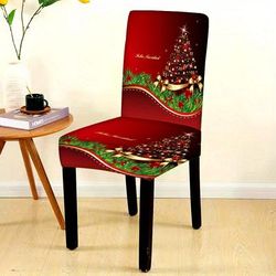 1pc Christmas Dining Chair Slipcover Milk Fiber Fabric Printed Stretch Chair Cover, For Hotel Dining Room Office Banquet House Home Decor