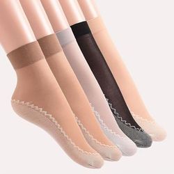 5 Pairs Lace Mesh Socks, Thin Breathable Anti-snag Non-slip Socks, Women's Stockings & Hosiery