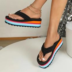 Women's Solid Color Flip Flops, Slip On Platform Casual Summer Slides, Non-slip Beach Slides