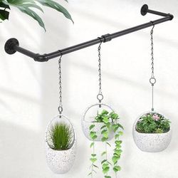 1pc, Plant Hangers Rod For Indoor Plants With 3 Black Metal Chains, Hanging Planter Plant Holder Plant Hanging Rod Floating Metal Bar ( Black And Bronze, Pot &plant Not Included)