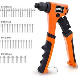 Rivet Gun With 80pcs Rivets, Manual Rivet Gun Kit With 4 Changeable Rivet Heads, Heavy Duty Single Hand Riveter For Plastic, Metal, Leather