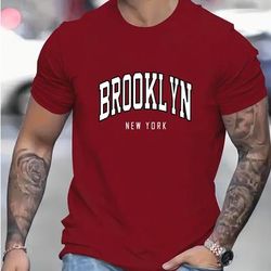 ''brooklyn New York'' Print, Men's Graphic T-shirt, Casual Comfy Tees For Summer, Mens Clothing
