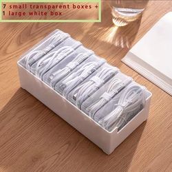 1 Set Of Data Cable Storage Box Artifact Power Charging Cable Mobile Phone Charger Organizer Winder Desktop Cable Management Box