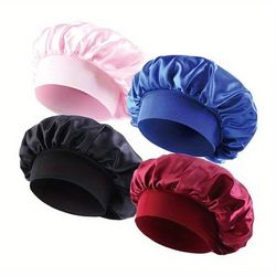 4pcs/set Elegant Satin Bonnet Solid Color Hair Bonnets Elastic Turban Bath Shower Lightweight Soft Sleeping Night For Women Daily Use