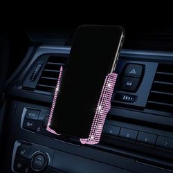 1pc New Car Phone Holder With Artificial Diamond Car-mounted Phone Holder, Cute Dual-function Air Outlet Navigation, Air Outlet Car-mounted Holder