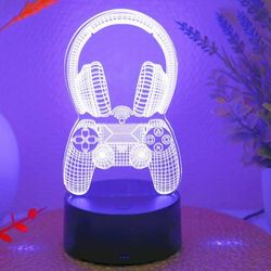 1pc Plug-in Touch Seven-color Game Headset Handle 3d Night Light, Novelty Desktop Night Light, Bedroom Atmosphere Decoration Table Lamp