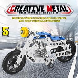 TEMU Set Motorcycle, Stem Building Toys For Kids, Metal Building Construction Model Kit, 5 Variable Multi Shape Motorbike Steam Educational Toys (139pcs), /thanksgiving Day/christmas Gift