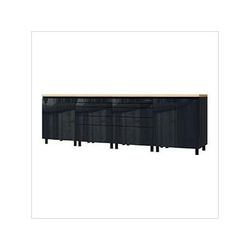 Contur Cabinet 10' Premium Karbon Black Garage Cabinet System with Butcher Block Tops