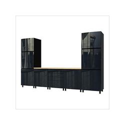 Contur Cabinet 12.5' Premium Karbon Black Garage Cabinet System with Butcher Block Tops