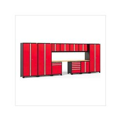 NewAge Garage Cabinets PRO Series Red 12-Piece Set with Bamboo Tops and LED Lights