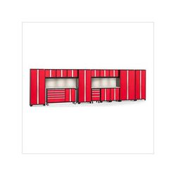 NewAge Garage Cabinets BOLD Red 15-Piece Cabinet Set with Stainless Top, Backsplash, LED Lights