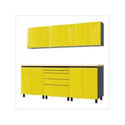 Contur Cabinet 7.5' Premium Vespa Yellow Garage Cabinet System with Butcher Block Tops