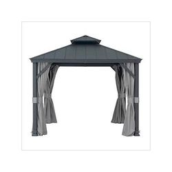 Sunjoy Group 10 x 10 Aluminum Frame 2-Tier Steel Hardtop Gazebo with Netting, Curtain and Ceiling Hook