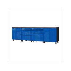 Contur Cabinet 10' Premium Santorini Blue Garage Cabinet System with Stainless Steel Tops