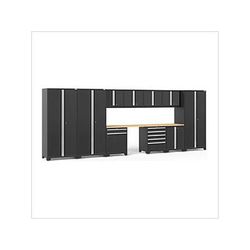 NewAge Garage Cabinets PRO Series Black 12-Piece Set with Bamboo Tops and LED Lights