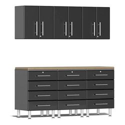 Ulti-MATE Garage Cabinets 7-Piece Garage Cabinet System with Bamboo Worktop in Midnight Black Metallic