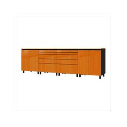 Contur Cabinet 10' Premium Traffic Orange Garage Cabinet System with Butcher Block Tops
