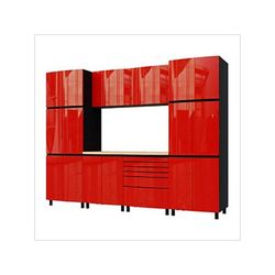 Contur Cabinet 10' Premium Cayenne Red Garage Cabinet System with Butcher Block Tops