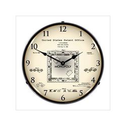 Collectable Sign and Clock 1935 Monopoly Game Patent Blueprint Backlit Wall Clock