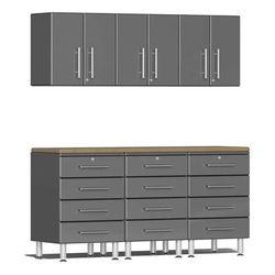 Ulti-MATE Garage Cabinets 7-Piece Garage Cabinet System with Bamboo Worktop in Graphite Grey Metallic