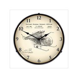 Collectable Sign and Clock 1966 Bell 47D-1 Helicopter Patent Blueprint Backlit Wall Clock