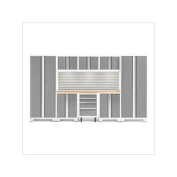 NewAge Garage Cabinets BOLD Series Platinum 9-Piece Set with Bamboo Top, Backsplash and LED Lights