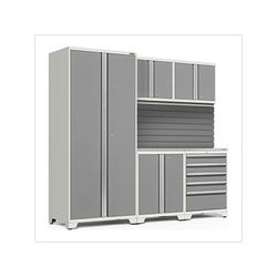 NewAge Garage Cabinets PRO Series Platinum 6-Piece Set with Stainless Steel Top and Slatwall