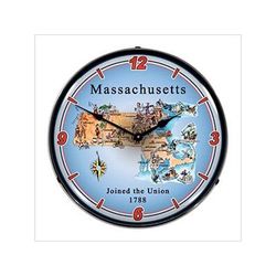 Collectable Sign & Clock State of Massachusetts Backlit Wall Clock