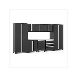 NewAge Garage Cabinets PRO Series Black 9-Piece Set with Stainless Steel Top