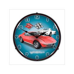 Collectable Sign and Clock 1971 Red Corvette Stingray Backlit Wall Clock