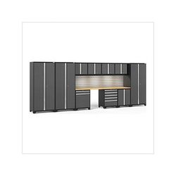 NewAge Garage Cabinets PRO Series Grey 12-Piece Set with Bamboo Tops, Slatwall and LED Lights