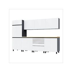 Contur Cabinet 10' Premium Alpine White Garage Cabinet System with Butcher Block Tops