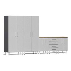 Ulti-MATE Garage Cabinets 6-Piece Garage Cabinet Kit with Bamboo Worktop in Stardust Silver Metallic