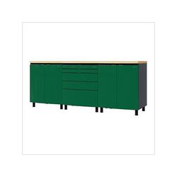 Contur Cabinet 7.5' Premium Racing Green Garage Cabinet System with Butcher Block Tops