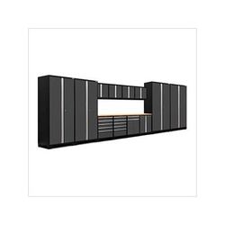 NewAge Garage Cabinets PRO Series Grey 14-Piece Set with Bamboo Tops and LED Lights