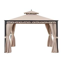 Sunjoy Group 10 x 12 Steel 2-Tier Soft Top Gazebo with Decorative Vine, Netting, Curtains, and Ceiling Hook