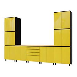 Contur Cabinet 12.5' Premium Vespa Yellow Garage Cabinet System with Butcher Block Tops