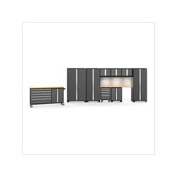 NewAge Garage Cabinets BOLD Grey 10-Piece Cabinet Set with Bamboo Top, Backsplash, LED Lights