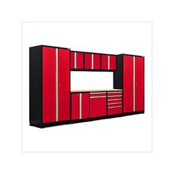 NewAge Garage Cabinets PRO Series Red 9-Piece Set with Bamboo Top and LED Lights