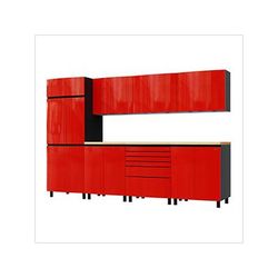 Contur Cabinet 10' Premium Cayenne Red Garage Cabinet System with Butcher Block Tops
